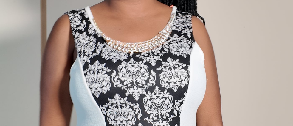 Business /Semi-Formal Foral White & Black Dress