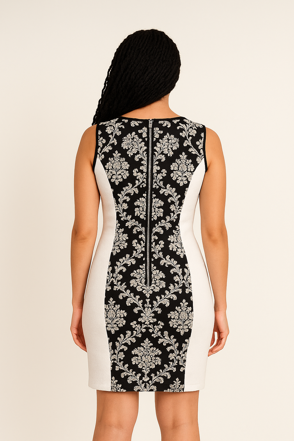 Business /Semi-Formal Foral White & Black Dress